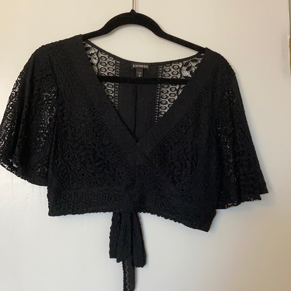 NWOT Black Express lace crop top with bow detail